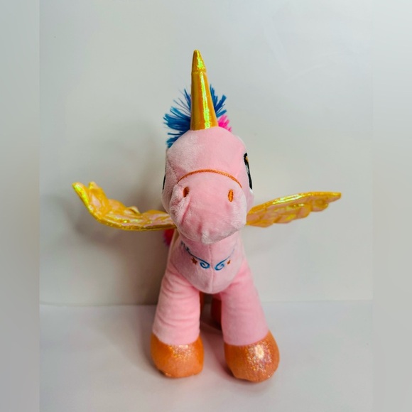 Unicorn Alicorn Pink Yellow Shiny Wings Plush Stuffed Animal 14" Glitter‎ - Picture 4 of 14